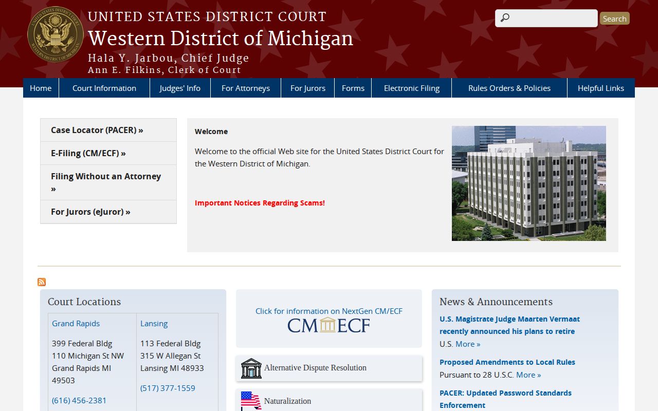 Western District of Michigan federal court release record route for Kalamazoo County