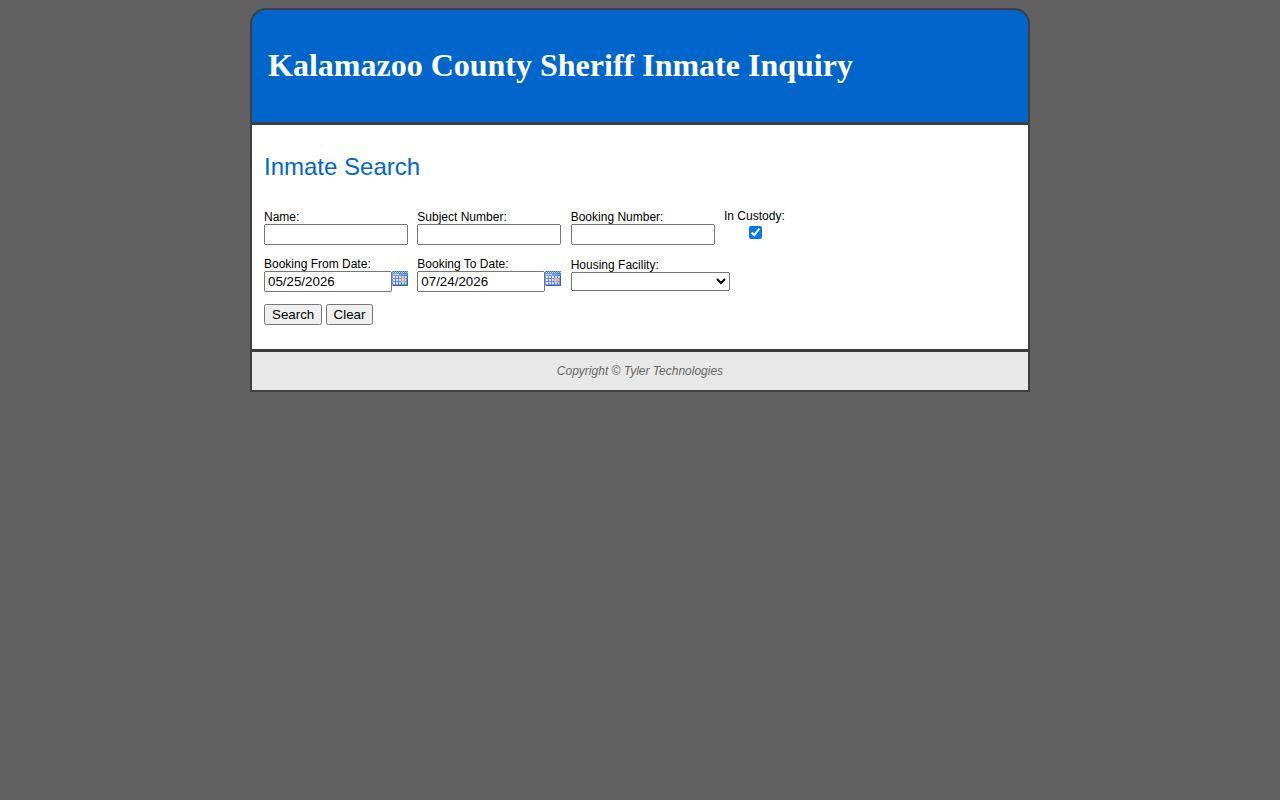 Kalamazoo County released inmate booking history search