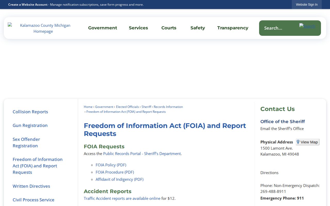 Kalamazoo County released inmate records request page