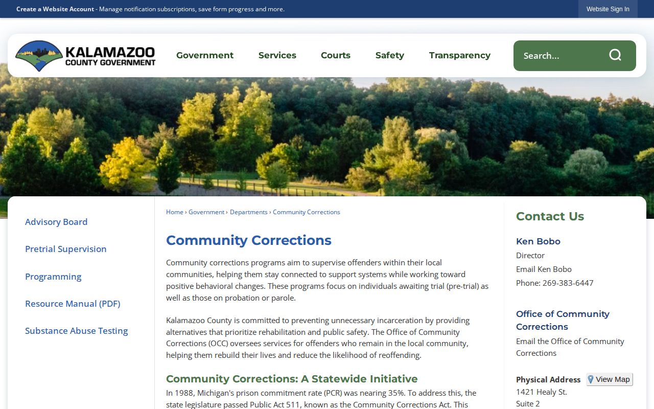 Kalamazoo County Community Corrections program and release reporting contact