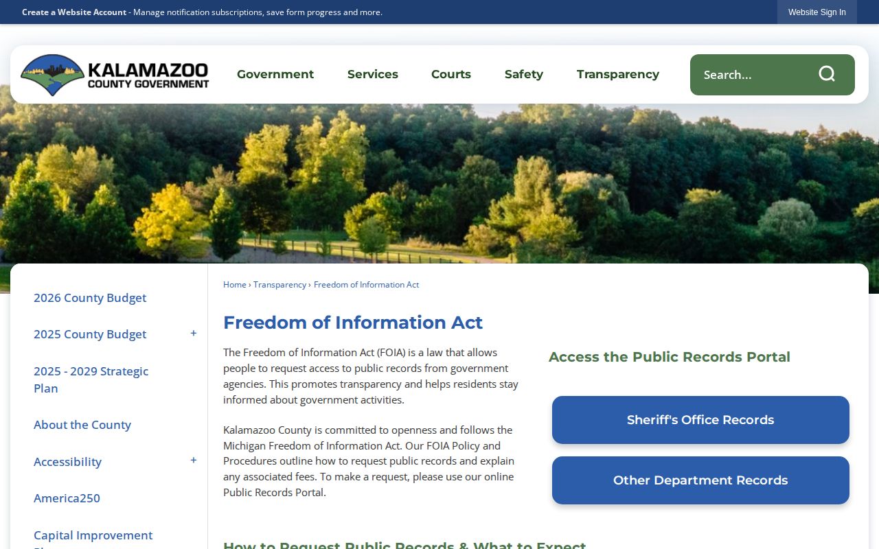 Kalamazoo County Community Corrections public program records request route