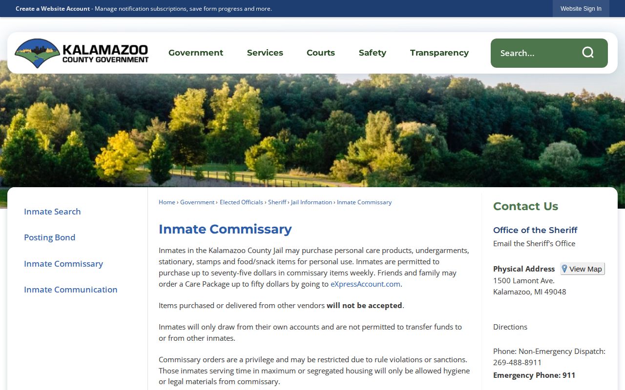 Kalamazoo County Jail account balance release information