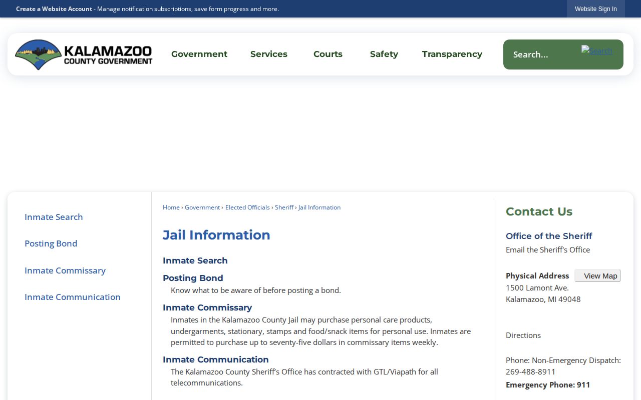 Kalamazoo County Jail official release information page