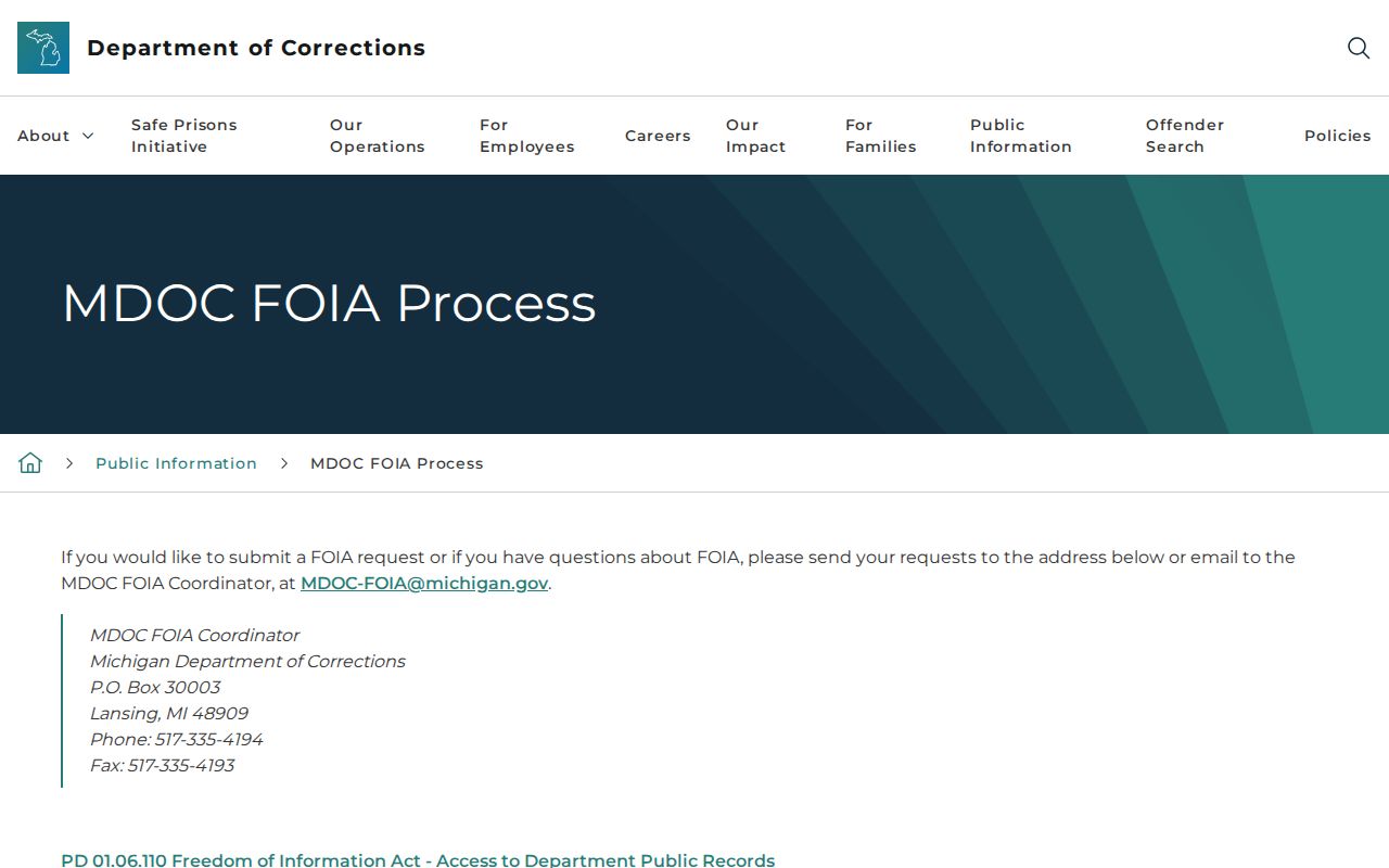 MDOC prisons statewide release and discharge record request process