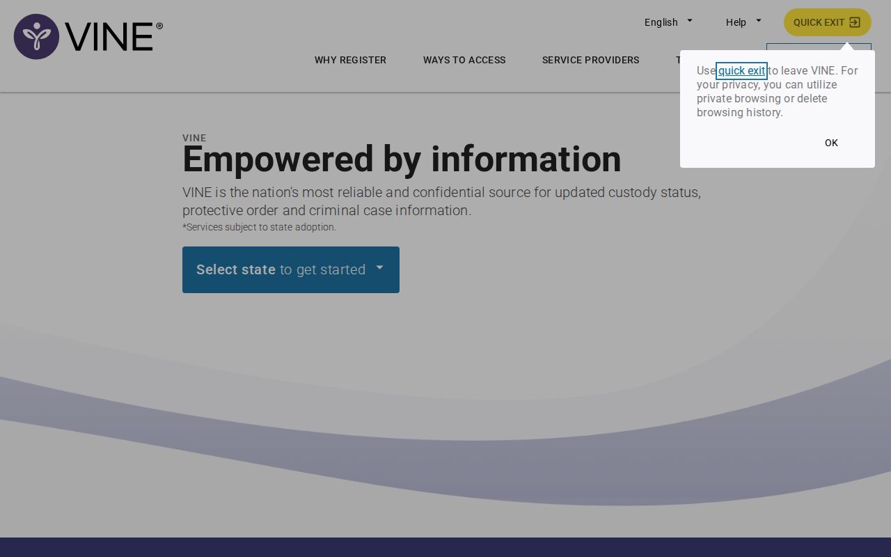 Kalamazoo County VINELink release check state selection screen
